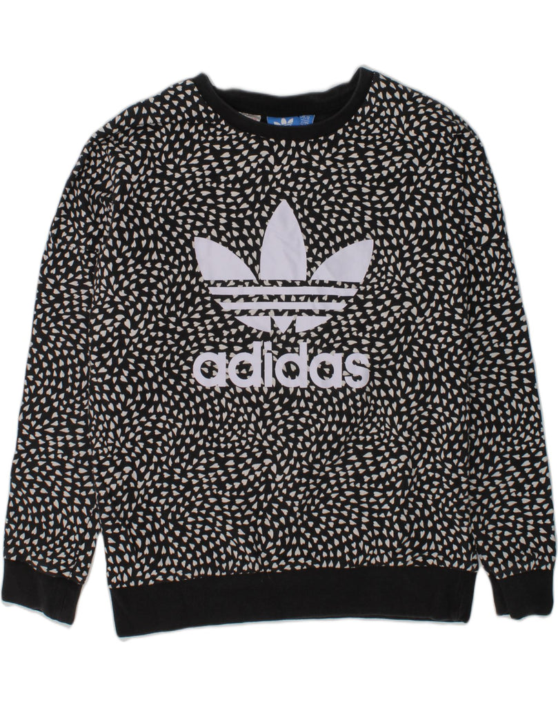 ADIDAS Girls Crazy Pattern Graphic Sweatshirt Jumper 11-12 Years Black | Vintage Adidas | Thrift | Second-Hand Adidas | Used Clothing | Messina Hembry 