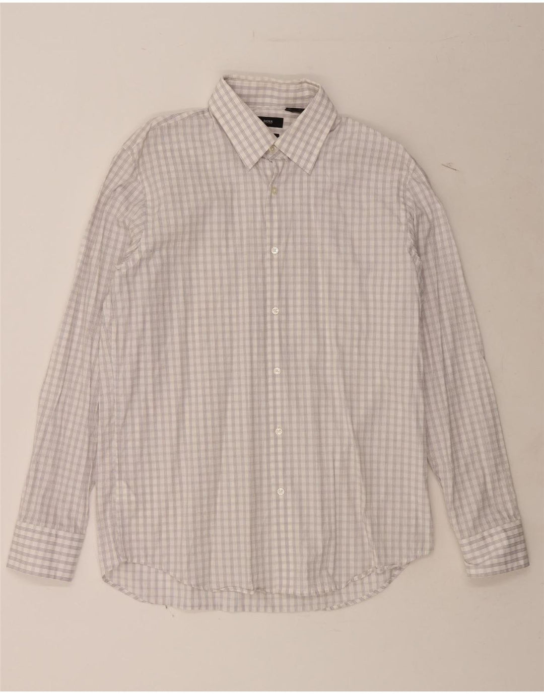 HUGO BOSS Mens Regular Fit Shirt Size 16 Large White Check Cotton Vintage Hugo Boss and Second-Hand Hugo Boss from Messina Hembry 