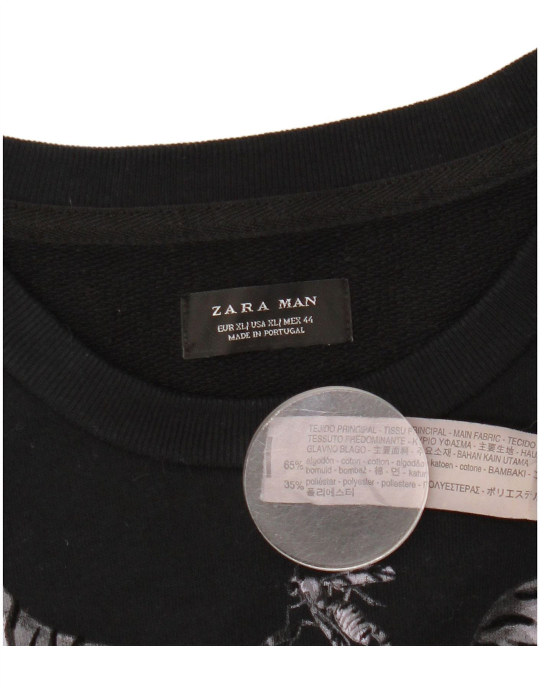 Zara Mens Graphic Sweatshirt Jumper XL Black Cotton