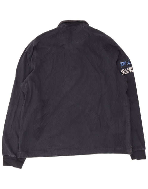 Slam Mens Graphic Long Sleeve Polo Shirt 4XL Navy Blue Cotton
