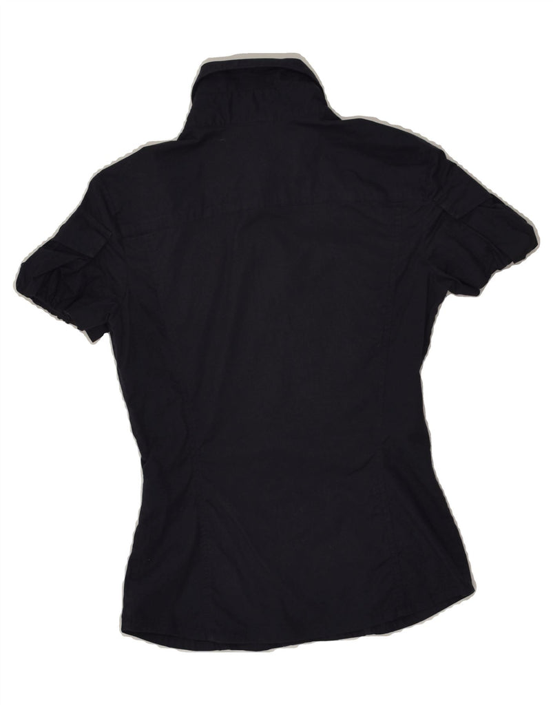 BIKKEMBERGS Womens Short Sleeve Shirt Blouse UK 6 XS Blue Cotton | Vintage Bikkembergs | Thrift | Second-Hand Bikkembergs | Used Clothing | Messina Hembry 