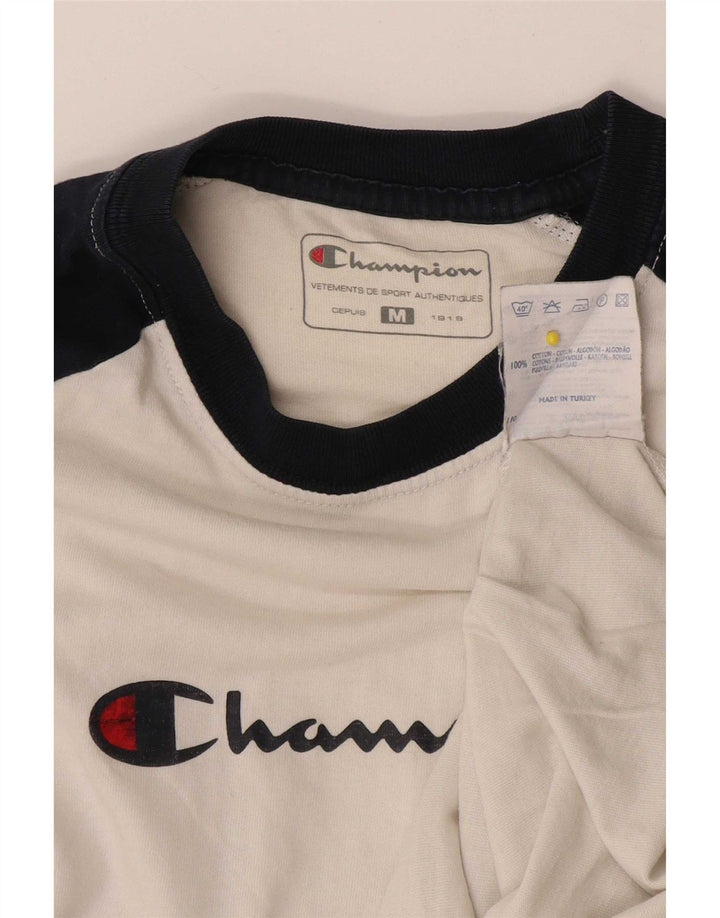 Champion Mens Heritage Graphic Top Long Sleeve Medium White Colourblock