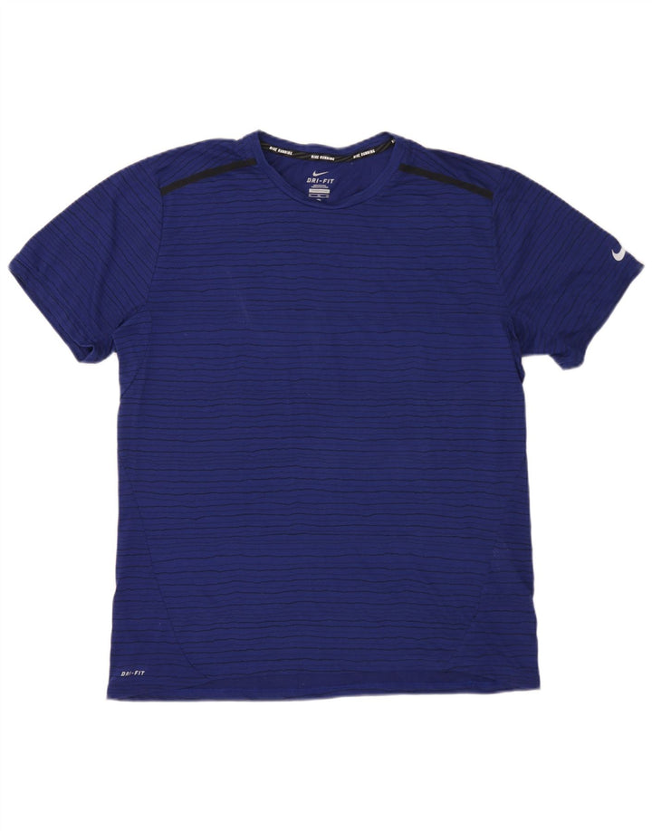 Nike Mens Dri Fit T-Shirt Top XL Navy Blue Striped Polyester