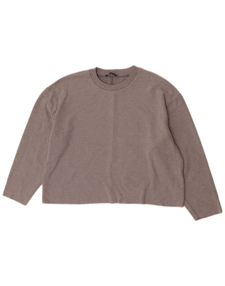 Zara Womens Oversized Crew Neck Jumper Sweater UK 14 Large Grey