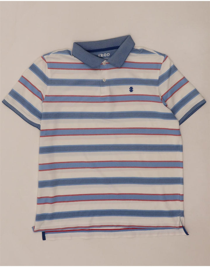 Izod Mens Stretch Polo Shirt Large White Striped Cotton
