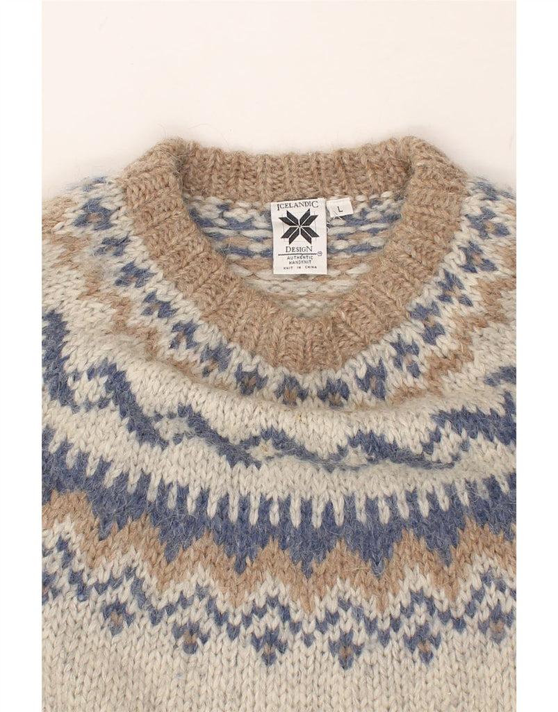 VINTAGE Womens Boat Neck Jumper Sweater UK 16 Large Beige Fair Isle Wool | Vintage Vintage | Thrift | Second-Hand Vintage | Used Clothing | Messina Hembry 