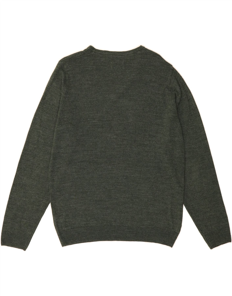 MARKS & SPENCER Mens V-Neck Jumper Sweater Large Green Acrylic Vintage Marks & Spencer and Second-Hand Marks & Spencer from Messina Hembry 