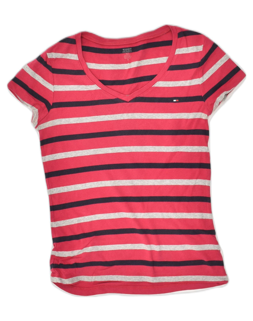 TOMMY HILFIGER Womens T-Shirt Top UK 12 Medium Red Striped Cotton | Vintage Tommy Hilfiger | Thrift | Second-Hand Tommy Hilfiger | Used Clothing | Messina Hembry 