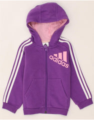 ADIDAS Baby Girls Graphic Zip Hoodie Sweater 12-18 Months Purple Cotton