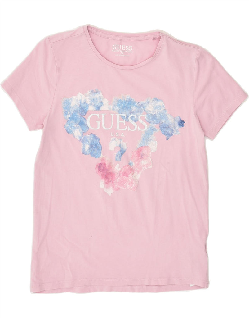 GUESS Girls Graphic T-Shirt Top 13-14 Years Pink Floral Cotton | Vintage Guess | Thrift | Second-Hand Guess | Used Clothing | Messina Hembry 