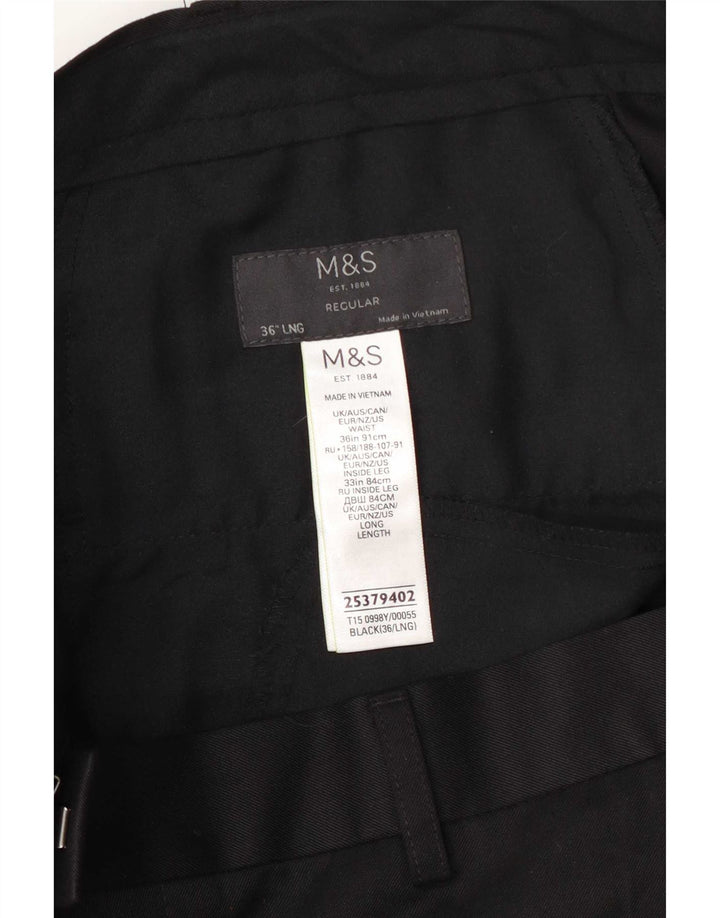 Marks & Spencer Mens Regular Fit Suit Trousers W36 L33 Black Polyester