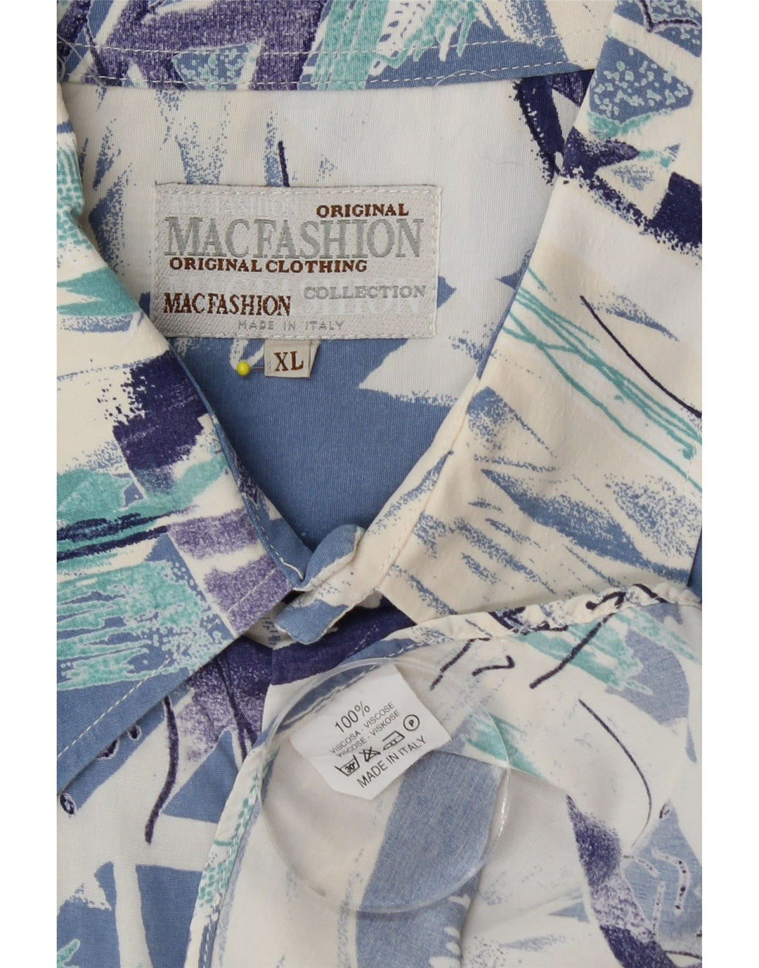 MAC FASHION Mens Abstract Pattern Short Sleeve Shirt XL Blue Viscose