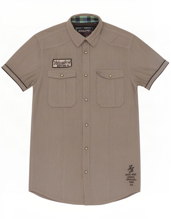 Jack & Jones Mens Graphic Short Sleeve Shirt Small Grey Pinstripe Cotton
