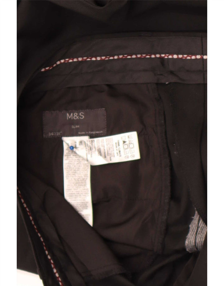 Marks & Spencer Mens Slim Suit Trousers W34 L31 Black Polyester
