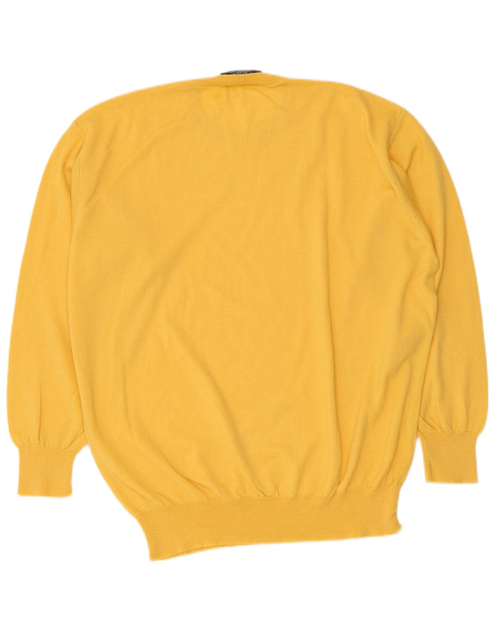 Andrea Fenzi Mens Crew Neck Jumper Sweater IT 52 Large Yellow Wool