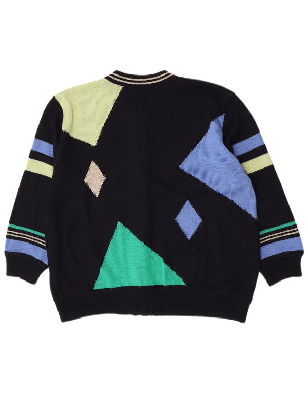 Rabe Womens Cardigan Sweater UK 14 Large Navy Blue Geometric Acrylic