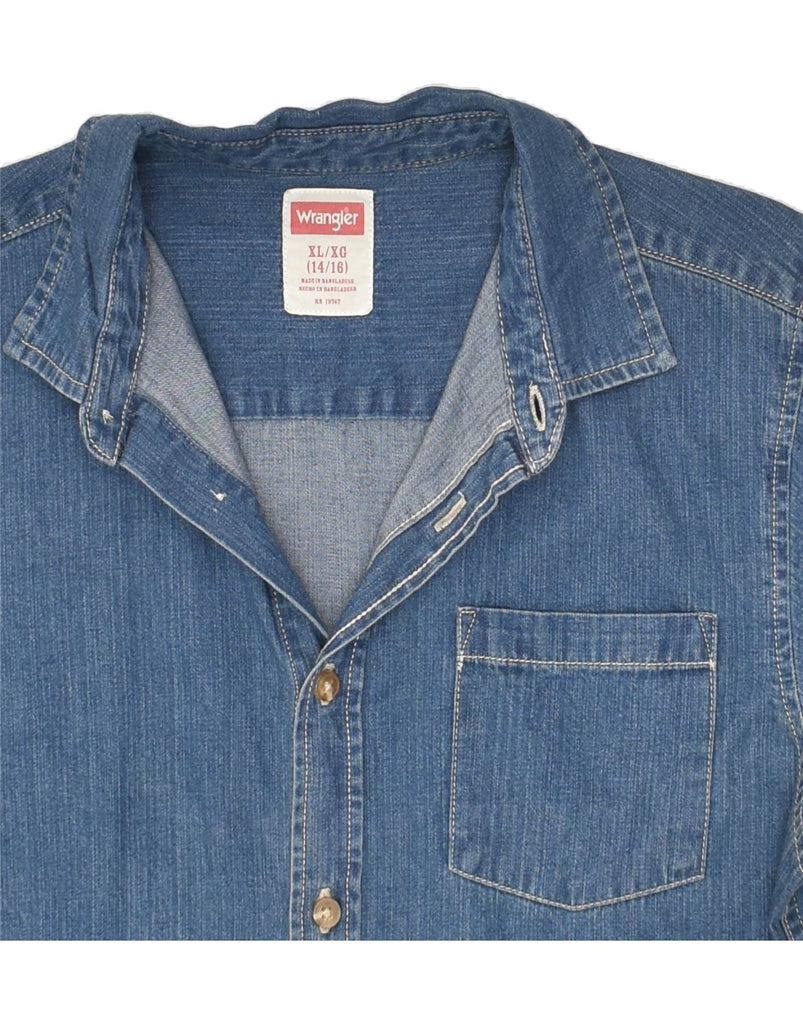 WRANGLER Boys Denim Shirt 14-15 Years XL  Blue Cotton | Vintage Wrangler | Thrift | Second-Hand Wrangler | Used Clothing | Messina Hembry 