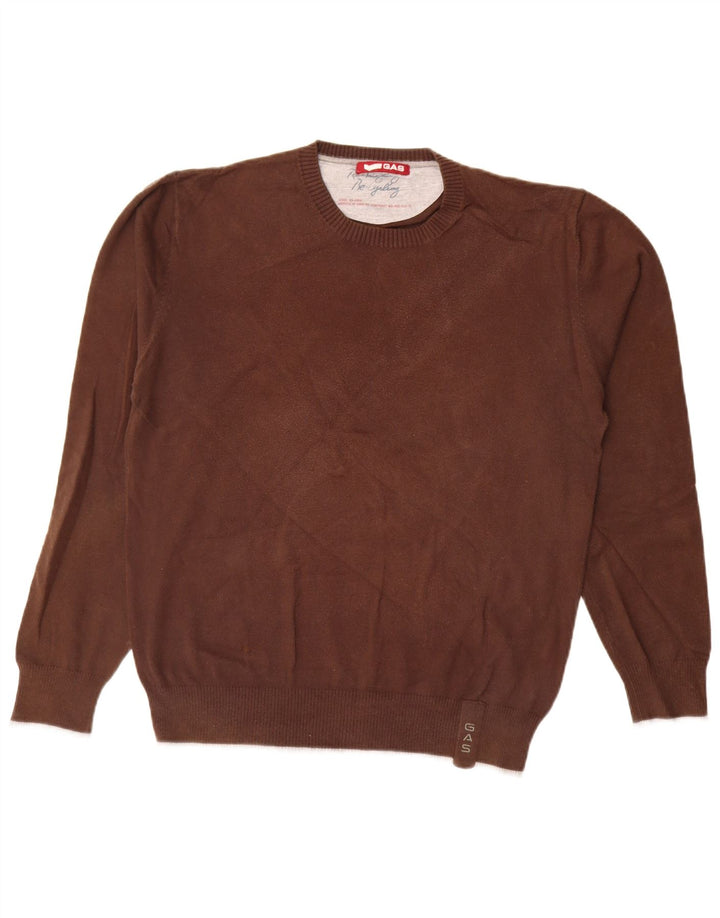 Gas Mens Crew Neck Jumper Sweater Large Brown Cotton
