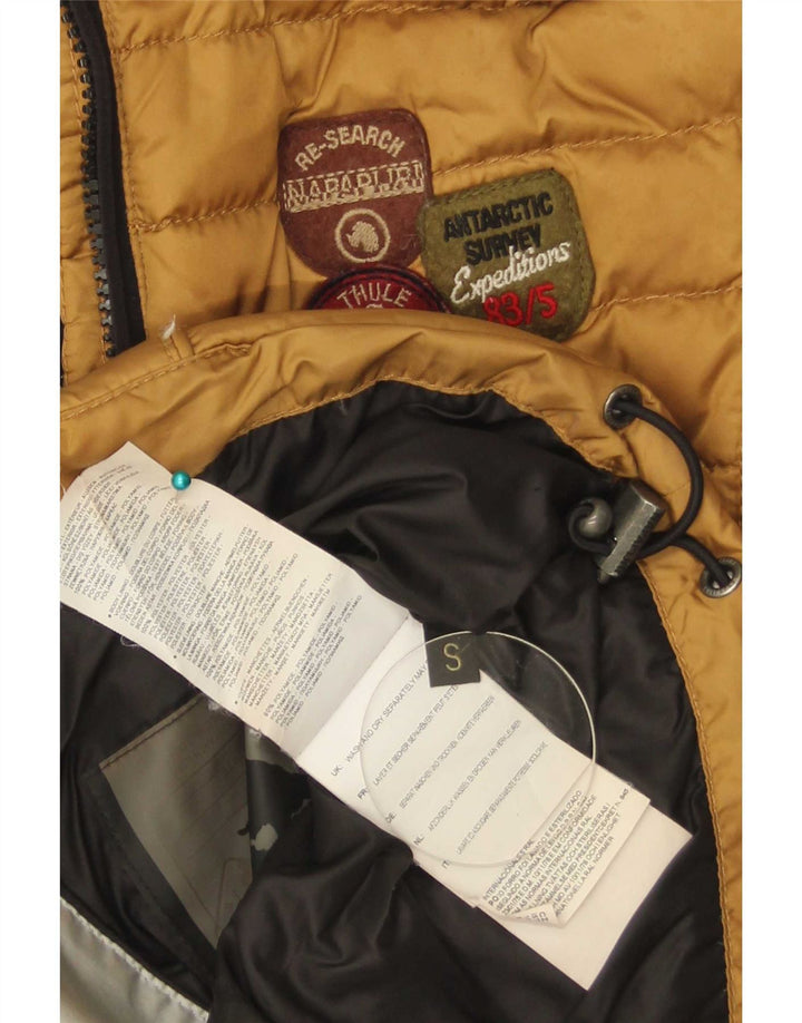 Napapijri Womens Hooded Padded Jacket UK 10 Small Gold Polyester