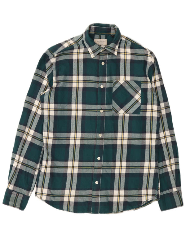 Jack & Jones Mens Flannel Shirt XS Green Plaid Cotton
