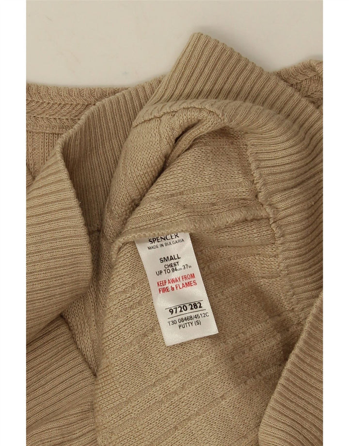 Marks & Spencer Mens V-Neck Jumper Sweater Small Beige Acrylic