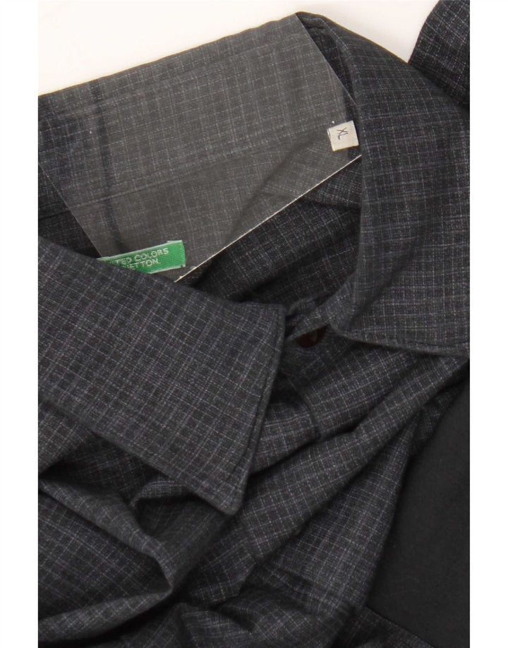 Benetton Mens Shirt XL Navy Blue Gingham