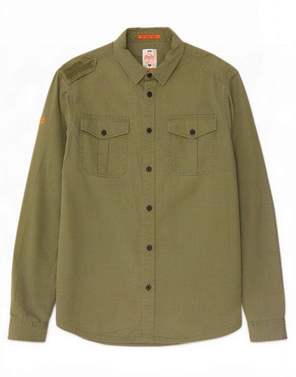 Superdry Mens Military Shirt 2XL Khaki Cotton