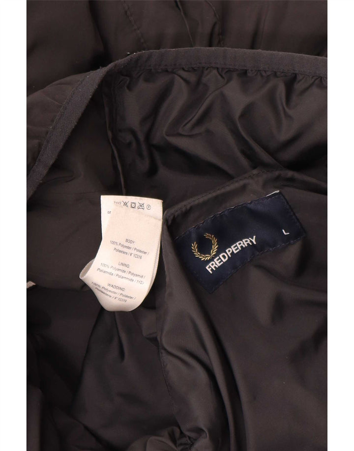 Fred Perry Mens Hooded Padded Jacket UK 40 Large Black Polyester