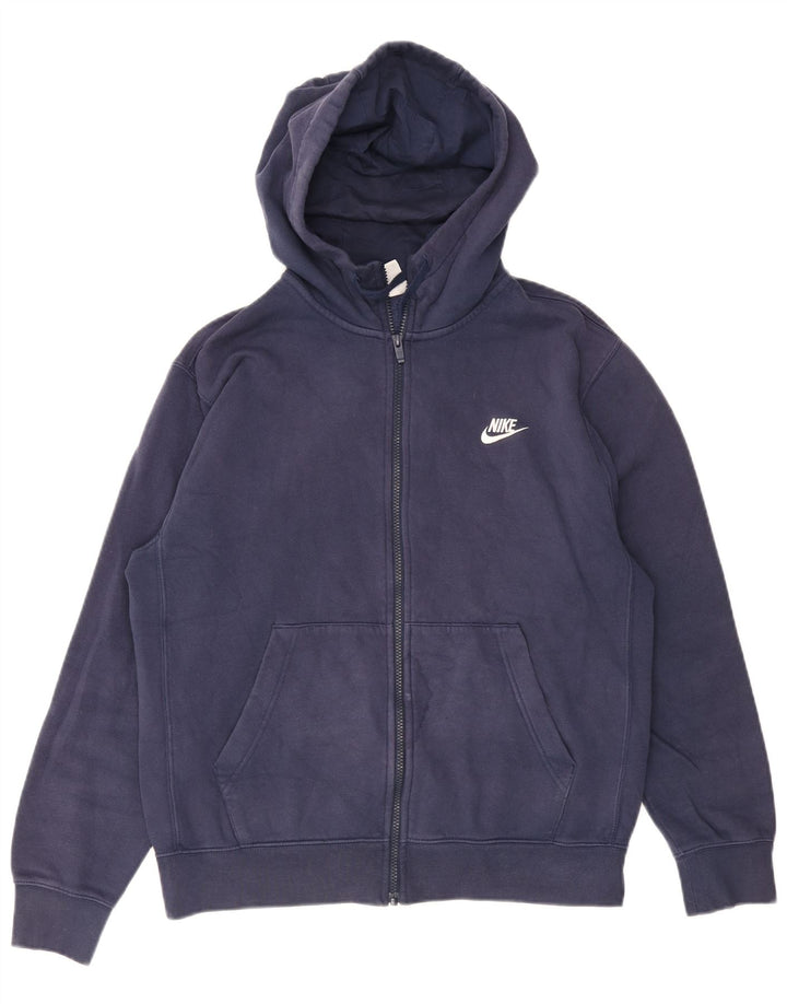 NIKE Mens Zip Hoodie Sweater Medium Navy Blue Cotton