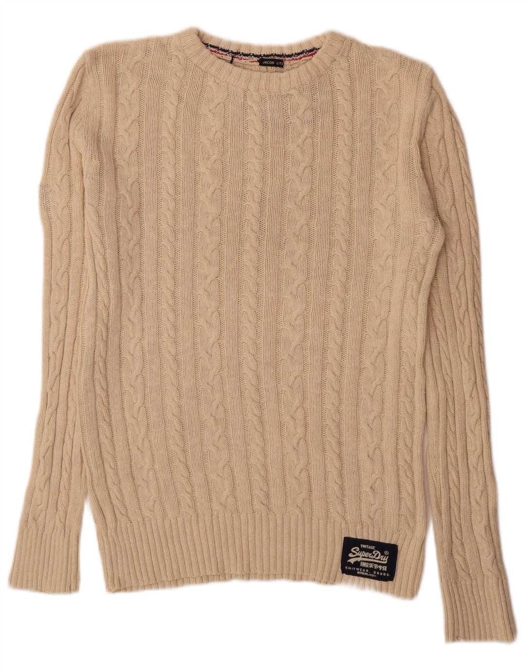 Superdry Mens Crew Neck Jumper Sweater Small Beige Cotton