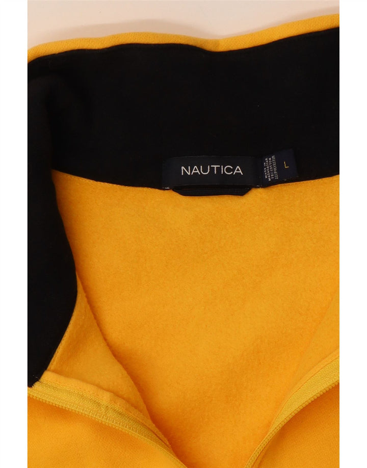 NAUTICA Mens Zip Neck Sweatshirt Jumper Large Yellow Cotton