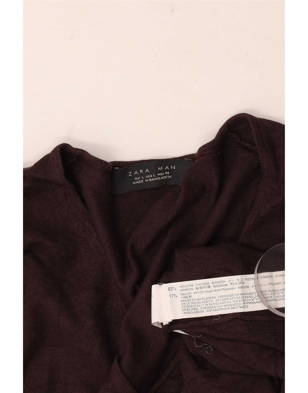 Zara Mens V-Neck Jumper Sweater Large Brown Viscose