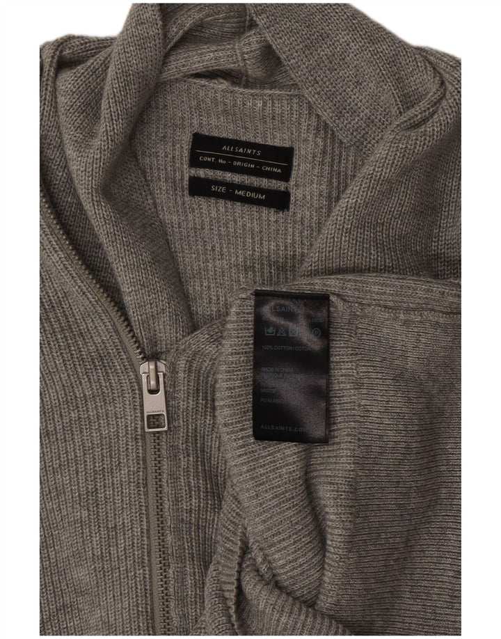 All Saints Mens Cardigan Sweater Medium Grey Cotton