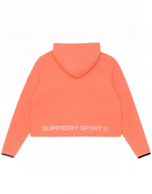 Superdry Womens Crop Graphic Hoodie Jumper UK 14 Large Orange Flecked