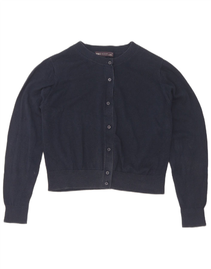 Marks & Spencer Womens Crop Cardigan Sweater UK 12 Medium Navy Blue Cotton