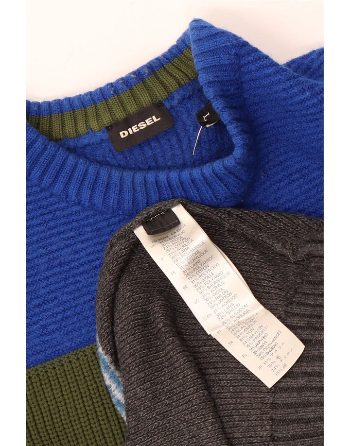 Diesel Womens Crew Neck Jumper Sweater UK 14 Large Multicoloured Striped