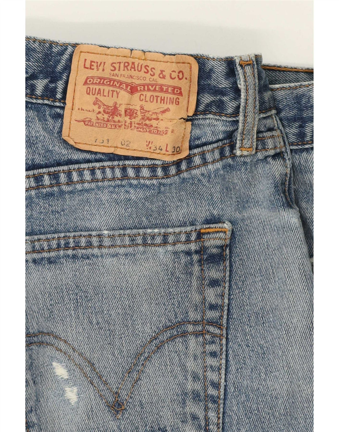 Levi's Mens 751 Distressed Denim Shorts W34 Large Blue