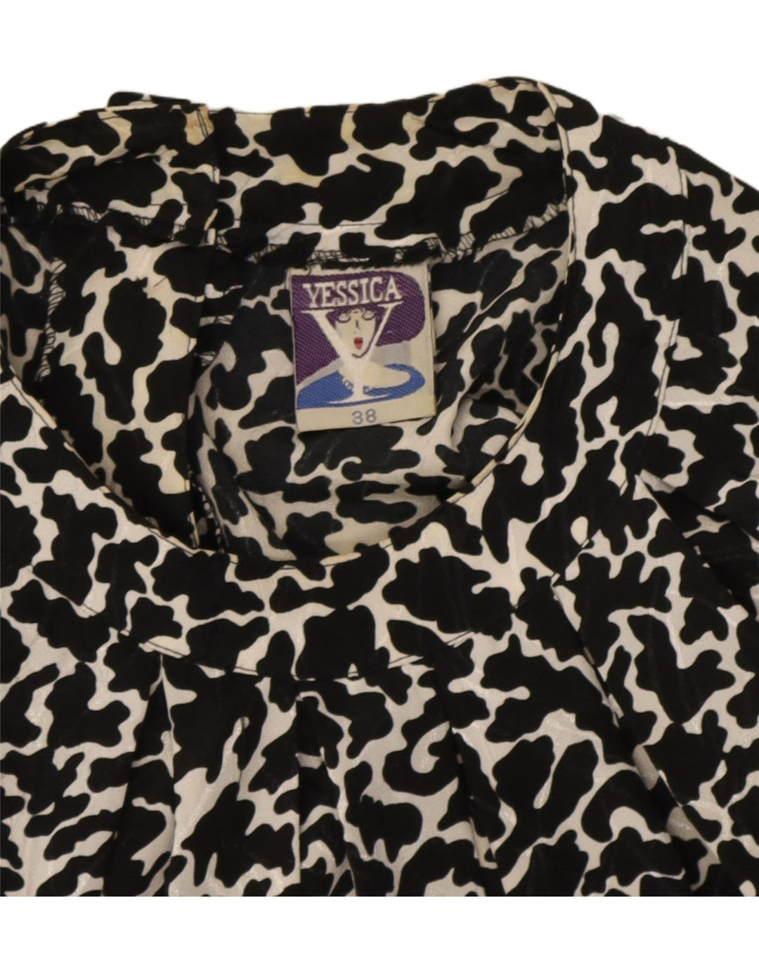 Yessica Womens Crop Blouse Top EU 38 Medium Black Animal Print Polyester