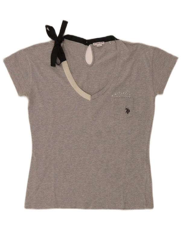 U.S. Polo Assn. Womens T-Shirt Top UK 14 Large Grey Flecked Cotton