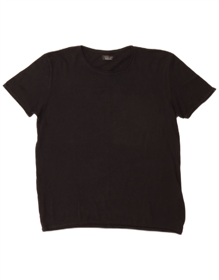 Zara Mens T-Shirt Top Large Black Cotton
