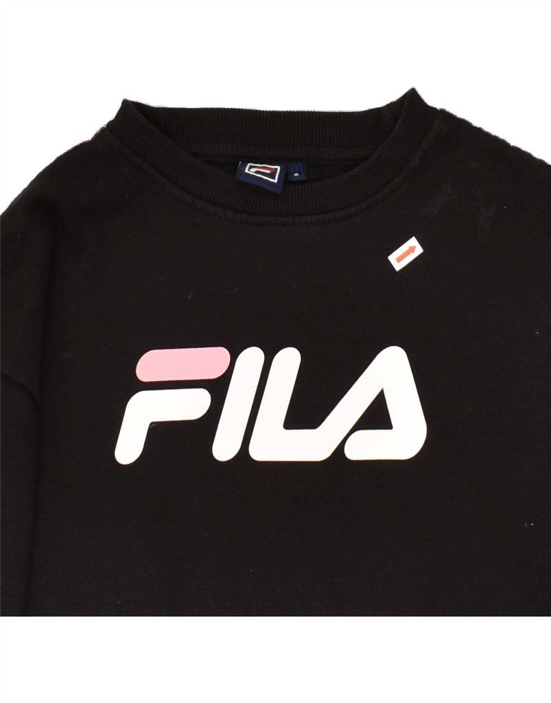 FILA Womens Graphic Sweatshirt Jumper UK 10 Small Black Cotton | Vintage Fila | Thrift | Second-Hand Fila | Used Clothing | Messina Hembry 