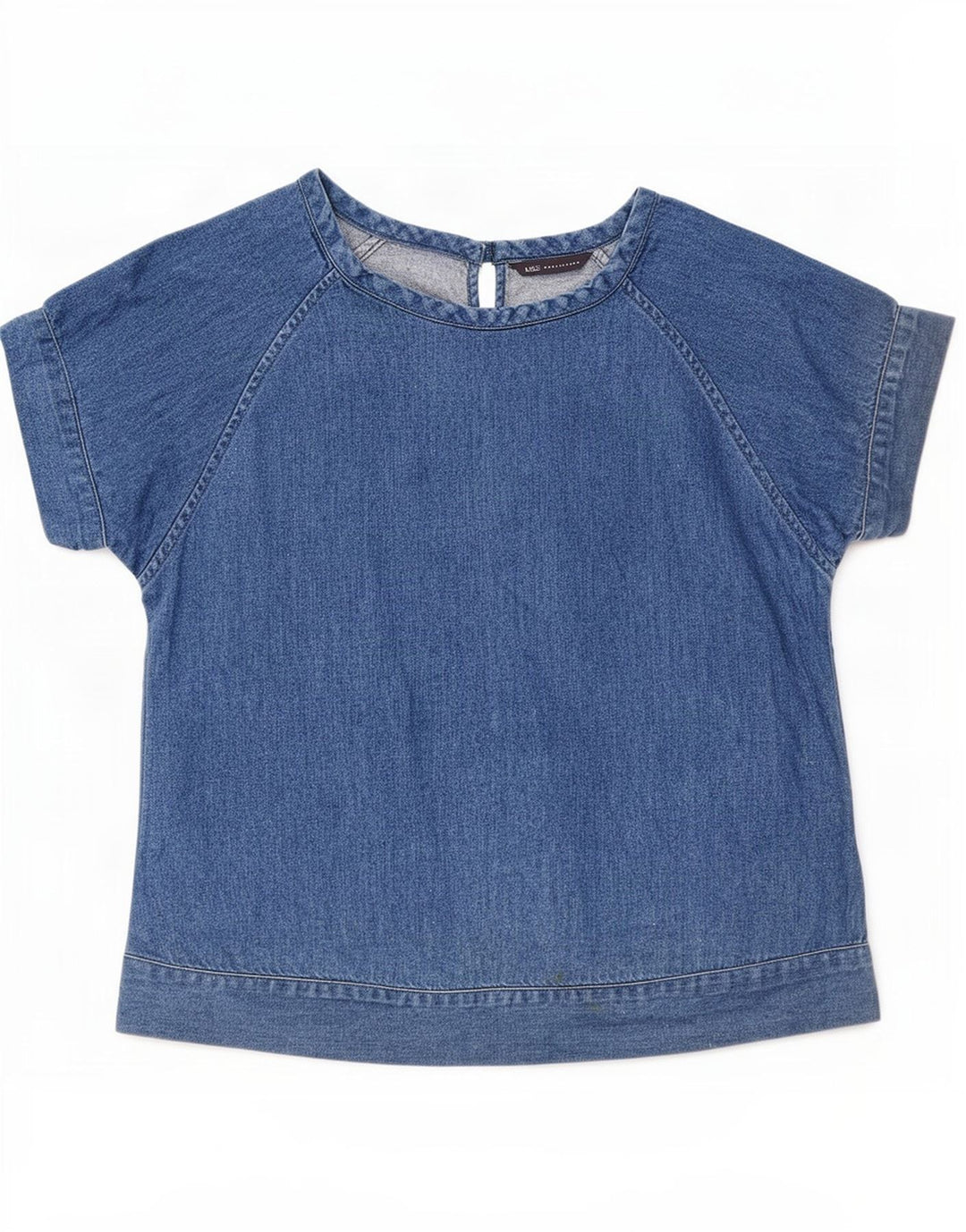 Marks & Spencer Womens Denim Blouse Top UK 12 Medium Blue Cotton