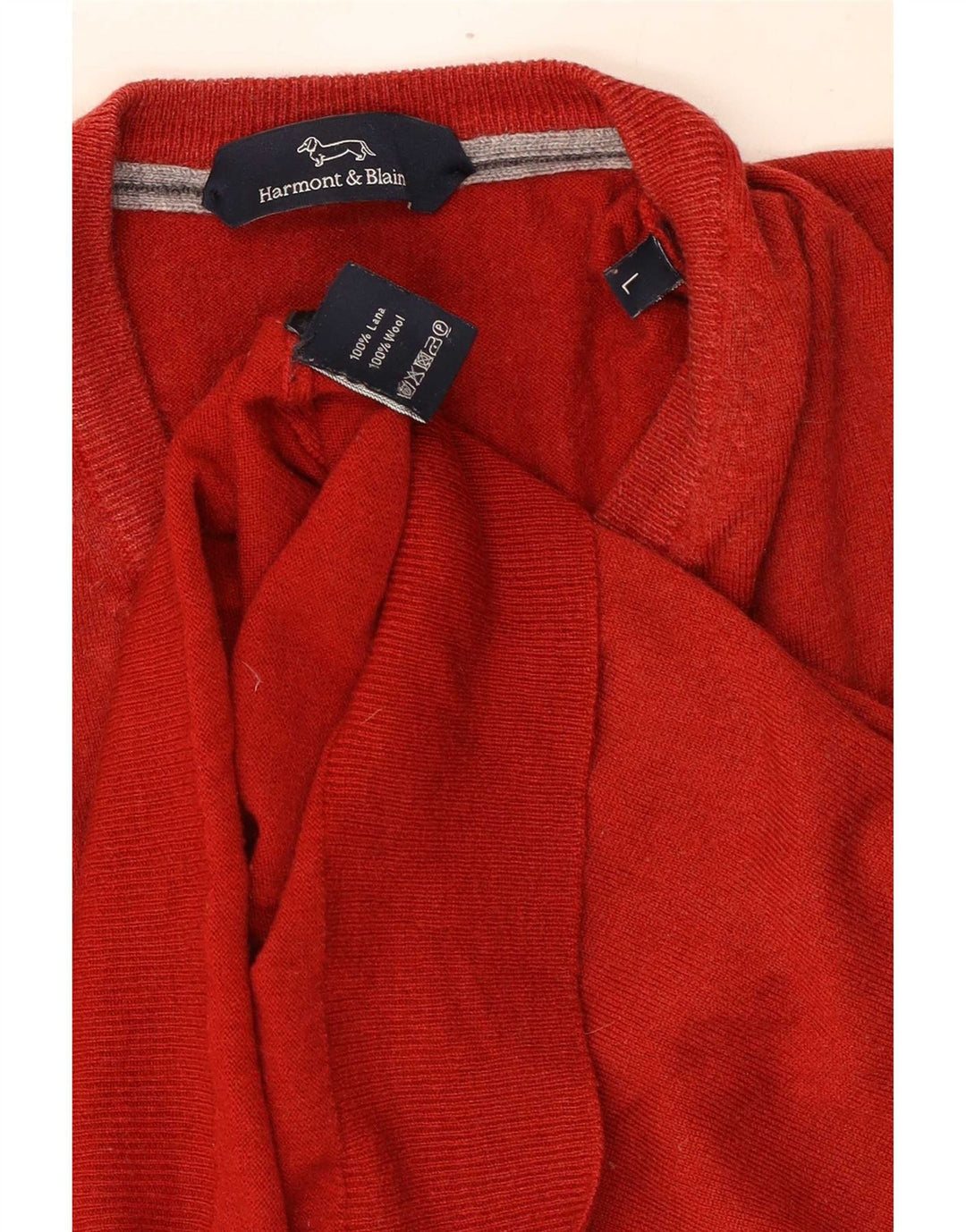 Harmont & Blaine Mens V-Neck Jumper Sweater Large Red Wool