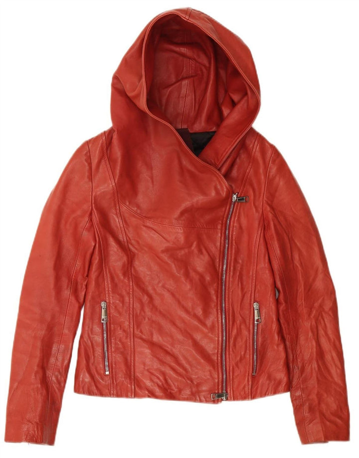 ORCIANI Womens Crop Hooded Leather Jacket UK 10 Small Red Leather