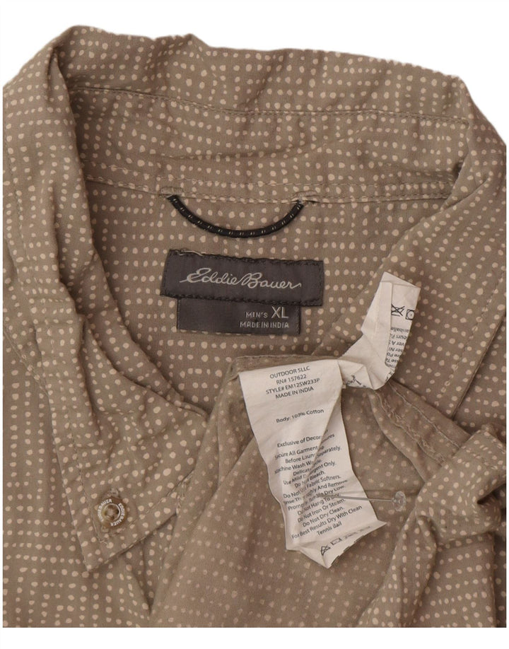 Eddie Bauer Mens Short Sleeve Shirt XL Grey Spotted Cotton