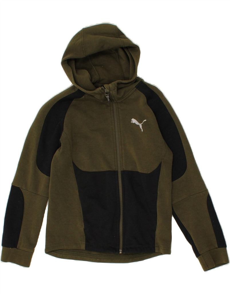 PUMA Boys Zip Hoodie Sweater 11-12 Years Khaki Colourblock Cotton Vintage Puma and Second-Hand Puma from Messina Hembry 