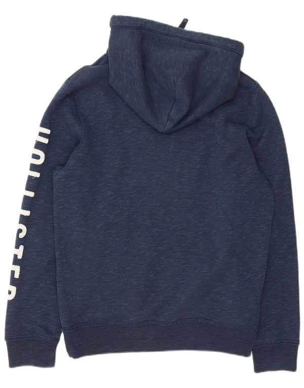 Hollister Mens Graphic Hoodie Jumper Large Navy Blue Flecked Cotton
