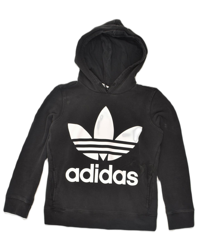 ADIDAS Womens Graphic Hoodie Jumper UK 16 Large Black Cotton | Vintage Adidas | Thrift | Second-Hand Adidas | Used Clothing | Messina Hembry 