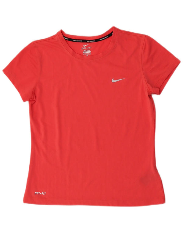 Nike Womens Dri Fit Crop T-Shirt Top UK 14 Large Pink Polyester