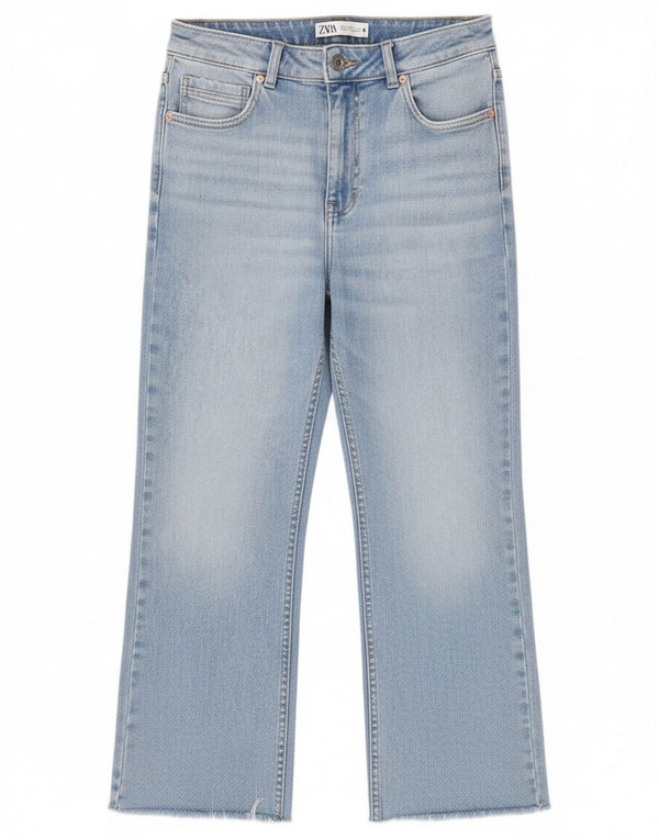 Zara Womens High Waist Cropped Jeans EU 38 Small W28 L25 Blue Cotton